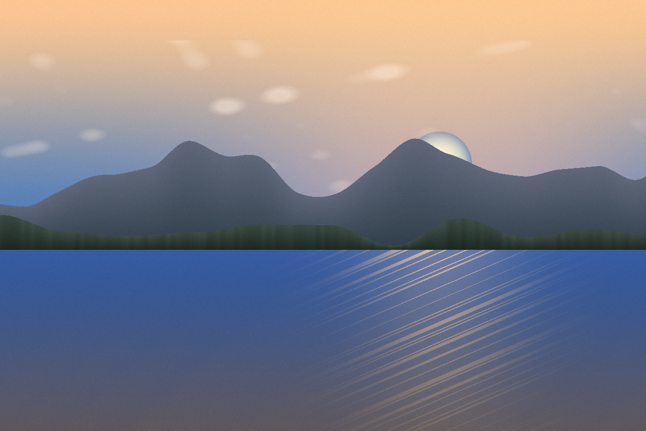 Sample landscape photograph before compression — a low sun over a lake with distant ridges.